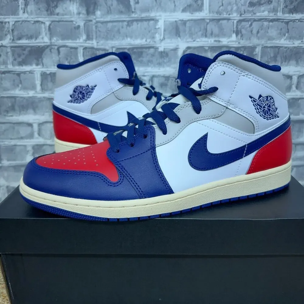 Nike Air Jordan 1 Mid Rare Air White Deep Royal Red USA DQ8426-102 Mens 11.5
